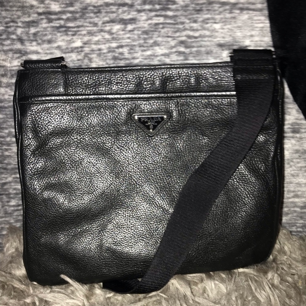 Prada Logo Plaque Leather cross body shoulder bag